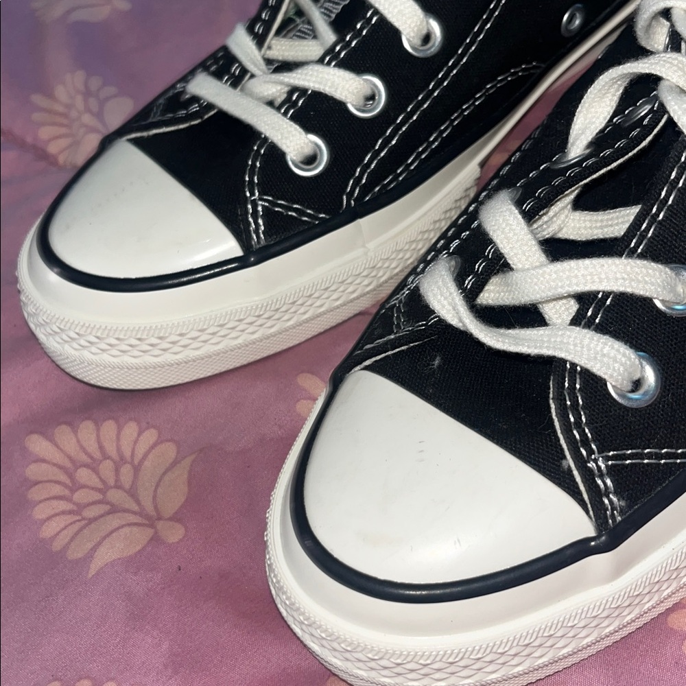 Converse Black High-Top Sneakers with Pink Floral Embroidery - Picture 3 of 6
